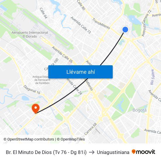 Br. El Minuto De Dios (Tv 76 - Dg 81i) to Uniagustiniana map