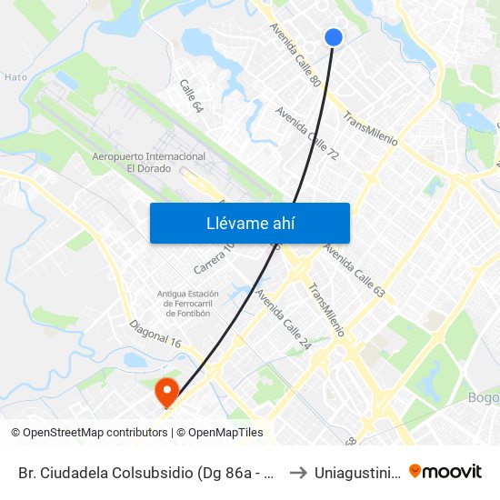 Br. Ciudadela Colsubsidio (Dg 86a - Kr 111a) to Uniagustiniana map