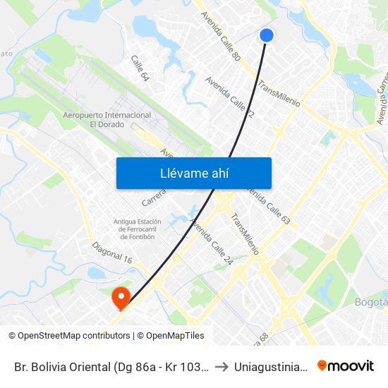 Br. Bolivia Oriental (Dg 86a - Kr 103c) to Uniagustiniana map