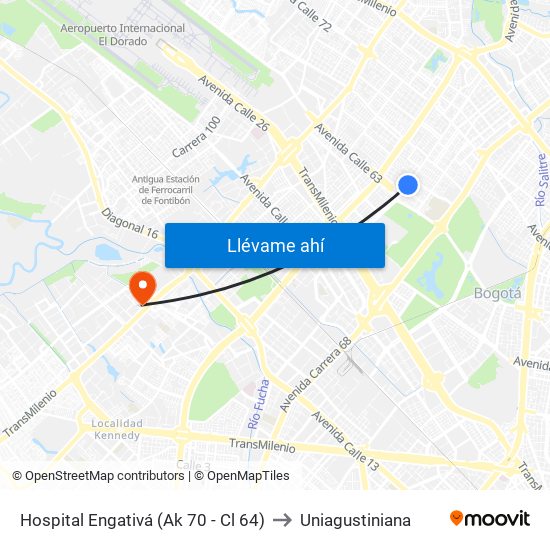 Hospital Engativá (Ak 70 - Cl 64) to Uniagustiniana map