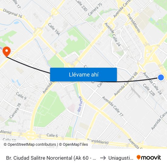 Br. Ciudad Salitre Nororiental (Ak 60 - Av. Esperanza) to Uniagustiniana map