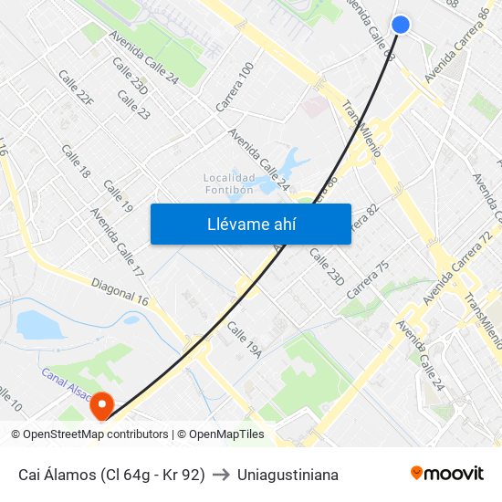 Cai Álamos (Cl 64g - Kr 92) to Uniagustiniana map