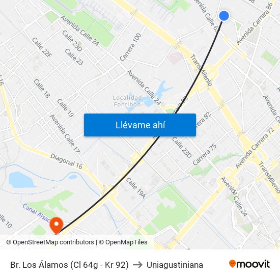 Br. Los Álamos (Cl 64g - Kr 92) to Uniagustiniana map