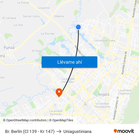 Br. Berlín (Cl 139 - Kr 147) to Uniagustiniana map