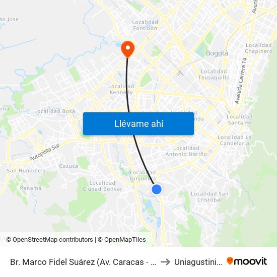 Br. Marco Fidel Suárez (Av. Caracas - Kr 14a) to Uniagustiniana map