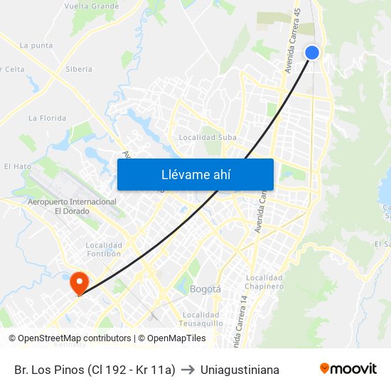 Br. Los Pinos (Cl 192 - Kr 11a) to Uniagustiniana map