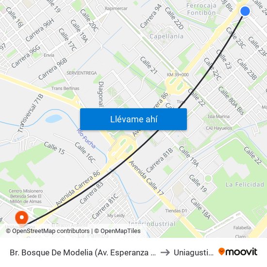 Br. Bosque De Modelia (Av. Esperanza - Av. C. De Cali) to Uniagustiniana map