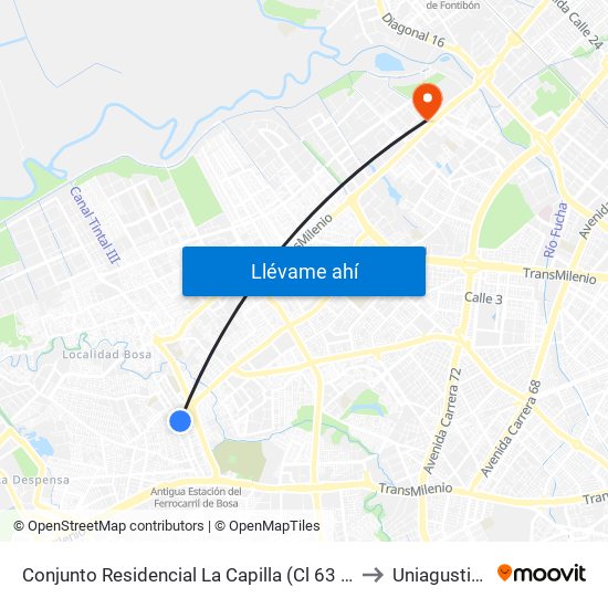 Conjunto Residencial La Capilla (Cl 63 Sur - Kr 79b) to Uniagustiniana map