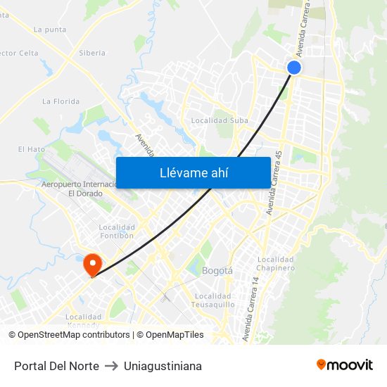 Portal Del Norte to Uniagustiniana map