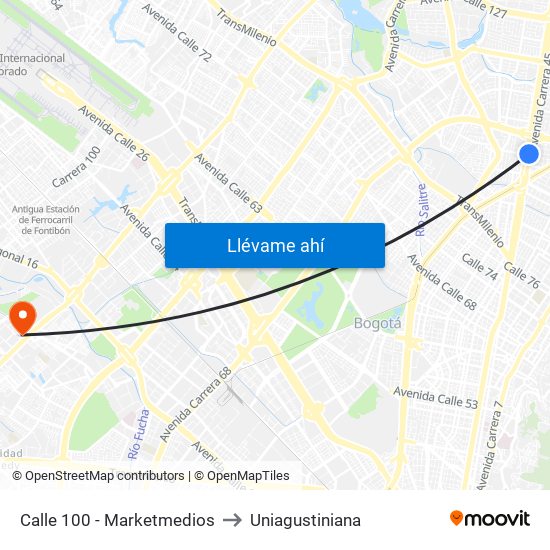 Calle 100 - Marketmedios to Uniagustiniana map