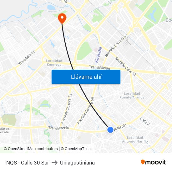 NQS - Calle 30 Sur to Uniagustiniana map