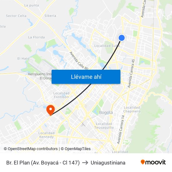 Br. El Plan (Av. Boyacá - Cl 147) to Uniagustiniana map