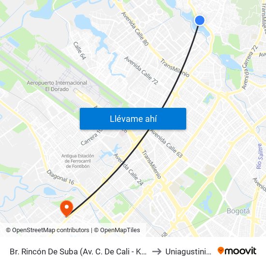 Br. Rincón De Suba (Av. C. De Cali - Kr 95a) to Uniagustiniana map