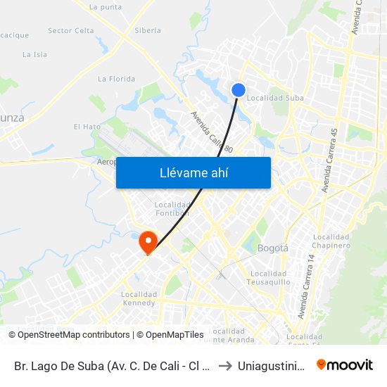 Br. Lago De Suba (Av. C. De Cali - Cl 130) to Uniagustiniana map