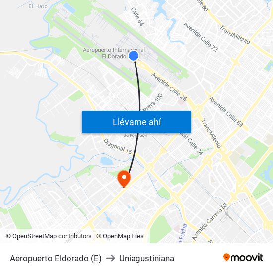 Aeropuerto Eldorado (E) to Uniagustiniana map