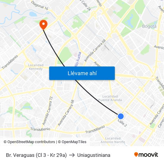 Br. Veraguas (Cl 3 - Kr 29a) to Uniagustiniana map