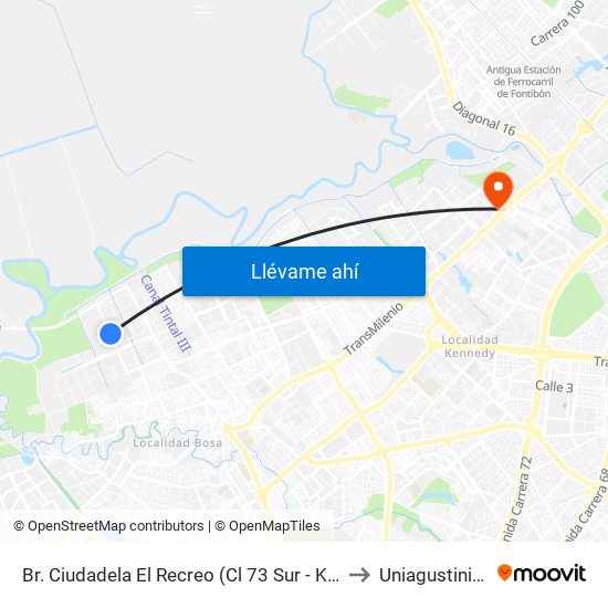 Br. Ciudadela El Recreo (Cl 73 Sur - Kr 99a) to Uniagustiniana map