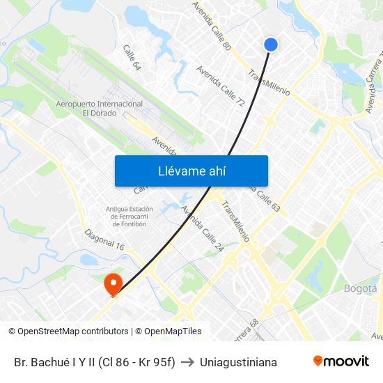 Br. Bachué I Y II (Cl 86 - Kr 95f) to Uniagustiniana map