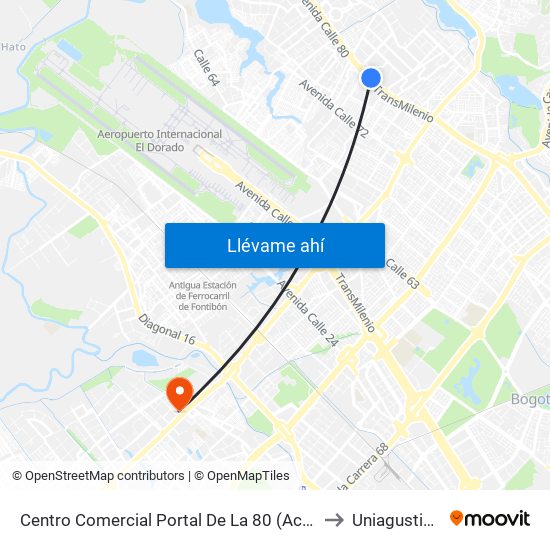 Centro Comercial Portal De La 80 (Ac 80 - Kr 99) to Uniagustiniana map