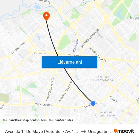 Avenida 1° De Mayo (Auto Sur - Av. 1 De Mayo) to Uniagustiniana map