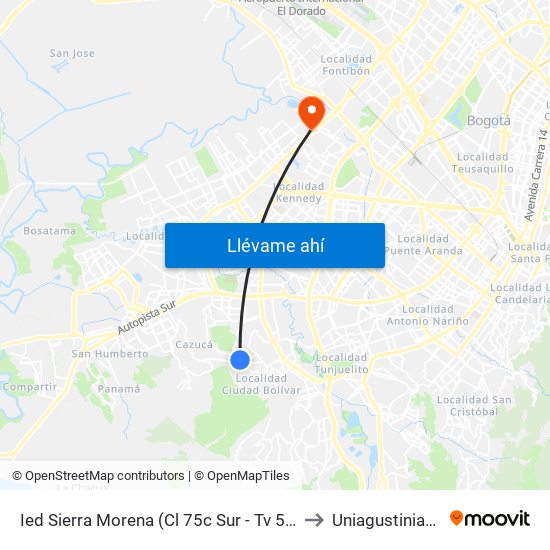 Ied Sierra Morena (Cl 75c Sur - Tv 53) to Uniagustiniana map