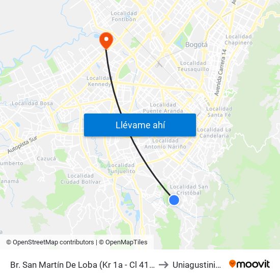 Br. San Martín De Loba (Kr 1a - Cl 41 Sur) to Uniagustiniana map