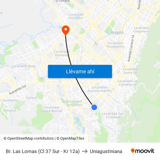 Br. Las Lomas (Cl 37 Sur - Kr 12a) to Uniagustiniana map