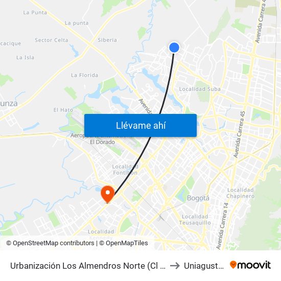 Urbanización Los Almendros Norte (Cl 152b - Kr 114d) to Uniagustiniana map