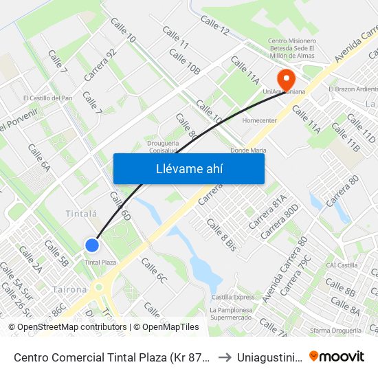 Centro Comercial Tintal Plaza (Kr 87a - Cl 6) to Uniagustiniana map