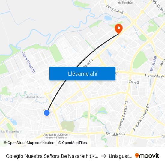 Colegio Nuestra Señora De Nazareth (Kr 80c - Cl 65d Sur) to Uniagustiniana map