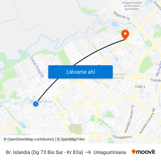 Br. Islandia (Dg 73 Bis Sur - Kr 83a) to Uniagustiniana map