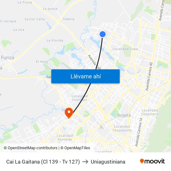Cai La Gaitana (Cl 139 - Tv 127) to Uniagustiniana map