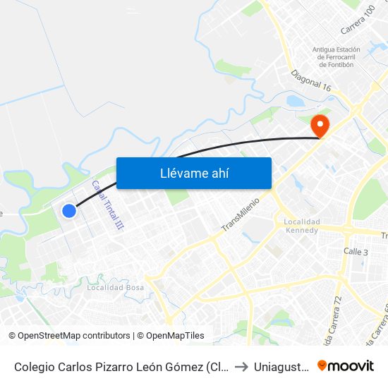 Colegio Carlos Pizarro León Gómez (Cl 73 Sur - Kr 103) to Uniagustiniana map