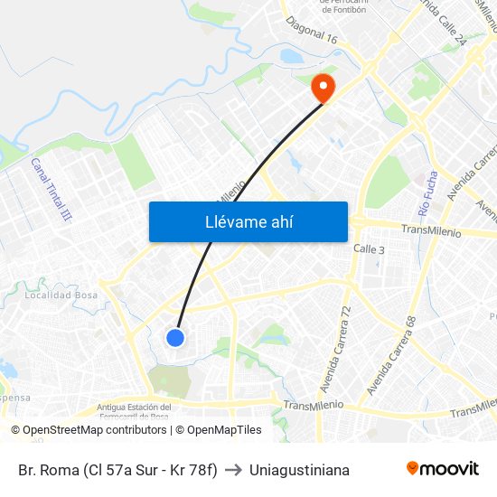 Br. Roma (Cl 57a Sur - Kr 78f) to Uniagustiniana map