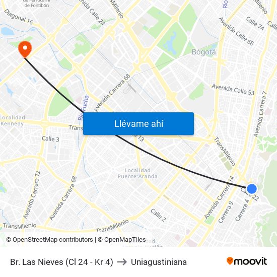 Br. Las Nieves (Cl 24 - Kr 4) to Uniagustiniana map