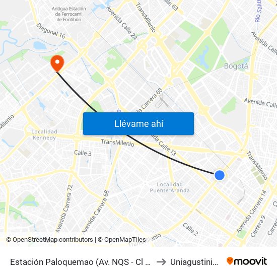 Estación Paloquemao (Av. NQS - Cl 17a) to Uniagustiniana map