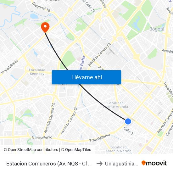 Estación Comuneros (Av. NQS - Cl 4a) to Uniagustiniana map