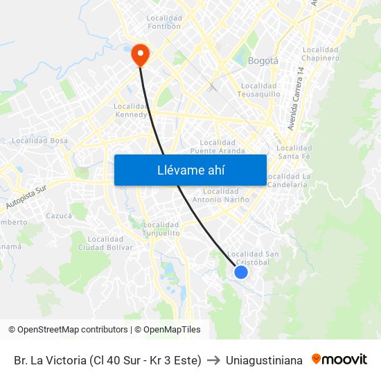 Br. La Victoria (Cl 40 Sur - Kr 3 Este) to Uniagustiniana map