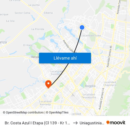 Br. Costa Azul I Etapa (Cl 139 - Kr 102a) to Uniagustiniana map