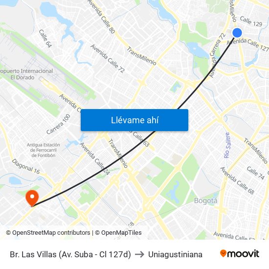 Br. Las Villas (Av. Suba - Cl 127d) to Uniagustiniana map