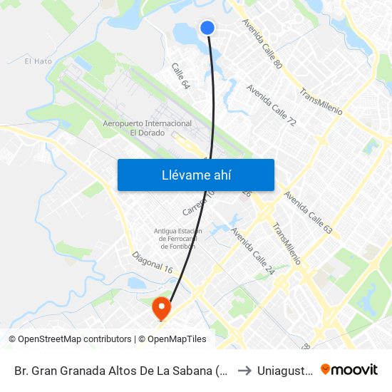 Br. Gran Granada Altos De La Sabana (Tv 123a - Dg 77b) to Uniagustiniana map