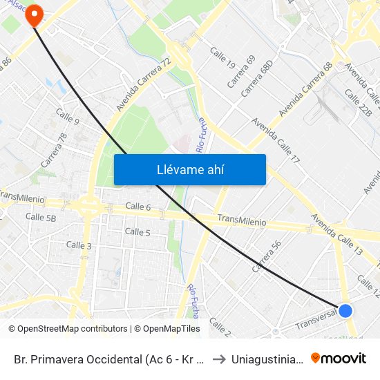 Br. Primavera Occidental (Ac 6 - Kr 41) to Uniagustiniana map