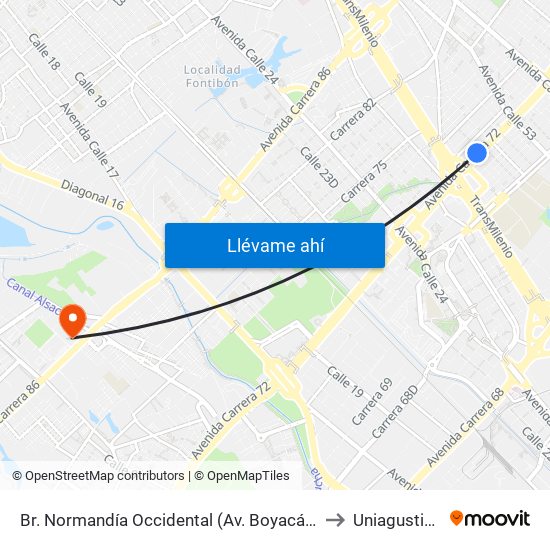 Br. Normandía Occidental (Av. Boyacá - Cl 48) (A) to Uniagustiniana map