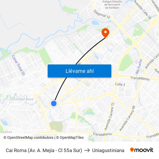 Cai Roma (Av. A. Mejía - Cl 55a Sur) to Uniagustiniana map