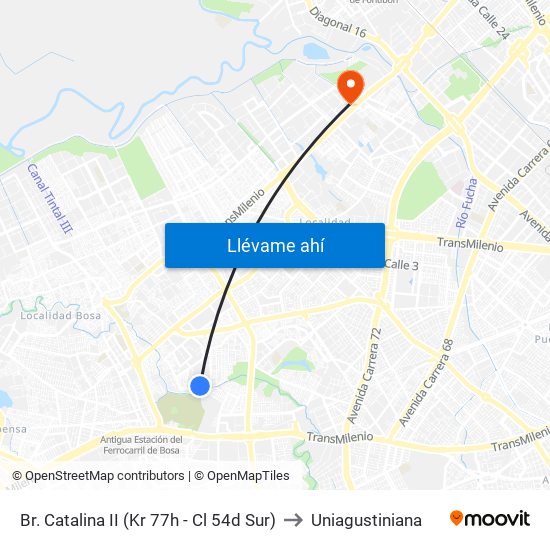 Br. Catalina II (Kr 77h - Cl 54d Sur) to Uniagustiniana map