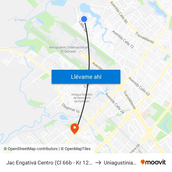 Jac Engativá Centro (Cl 66b - Kr 121) to Uniagustiniana map