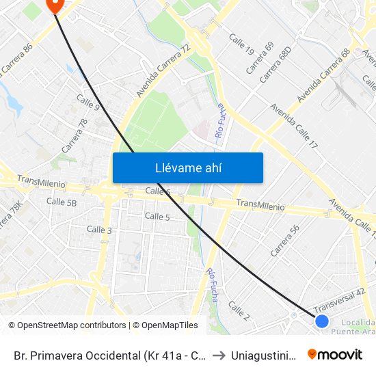 Br. Primavera Occidental (Kr 41a - Cl 3c) to Uniagustiniana map