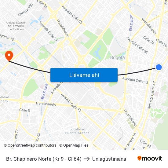 Br. Chapinero Norte (Kr 9 - Cl 64) to Uniagustiniana map