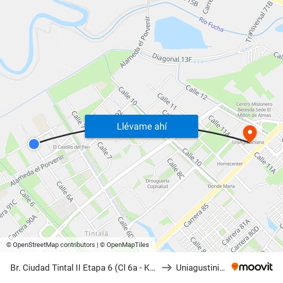Br. Ciudad Tintal II Etapa 6 (Cl 6a - Kr 93d) to Uniagustiniana map