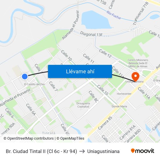 Br. Ciudad Tintal II (Cl 6c - Kr 94) to Uniagustiniana map